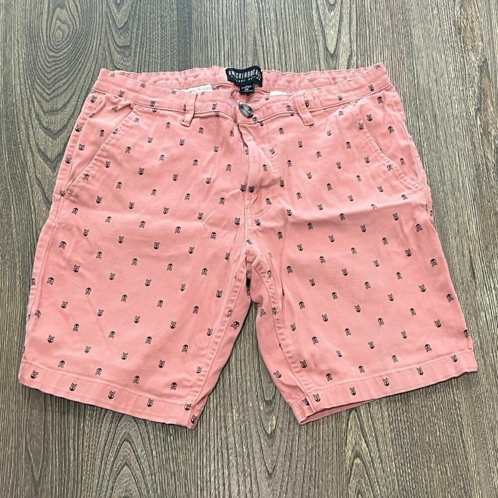 Knickerbocker Mens Chino Shorts Mid Rise ++Flex Stretch Skull Print Pink Size 34
